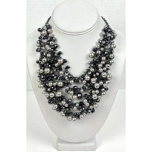 LOUISE DELL'OLIO RARE LINEA GRAPE VINE GRAY & BLACK BEADED BIB NECKLACE